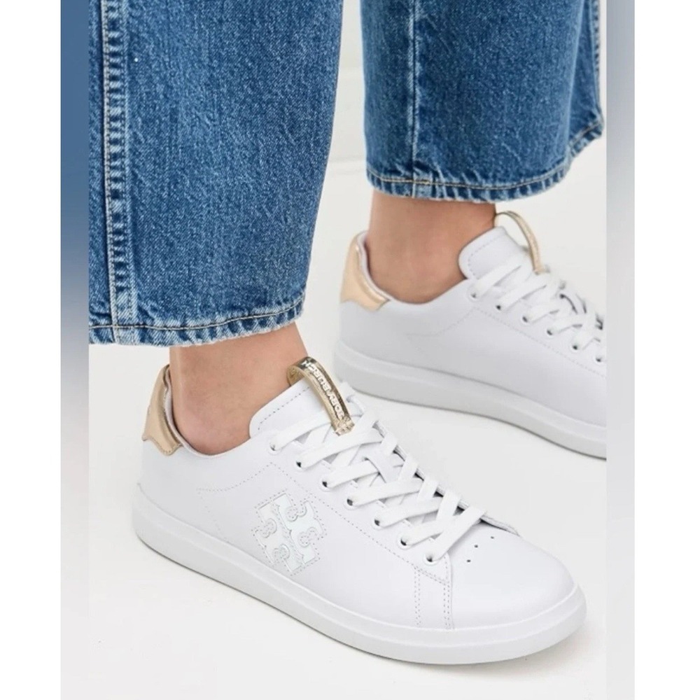 Tory Burch Howell Court Women's Fashion Sneakers White Leather Lace Up US 6.5
